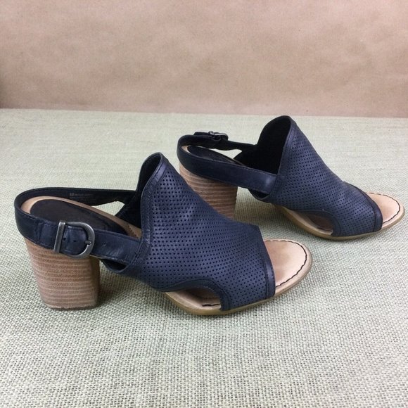 BORN Leather Peep Toe Heel Sandals - Picture 6 of 10